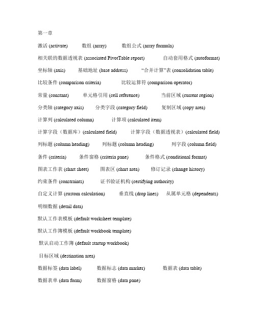 excel功能中英文对译