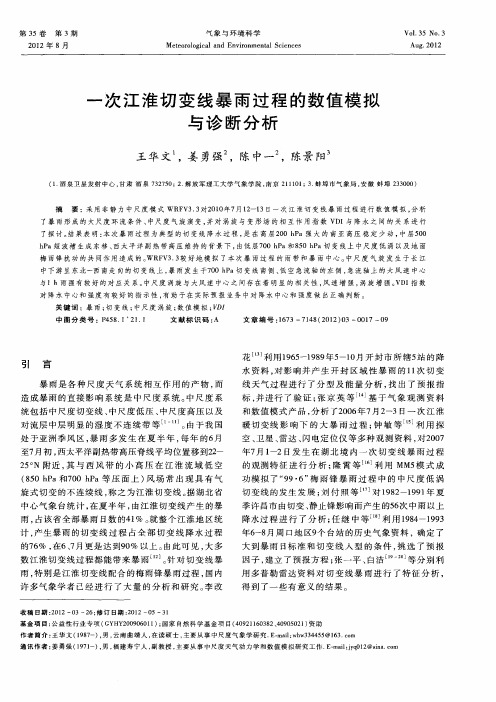 一次江淮切变线暴雨过程的数值模拟与诊断分析