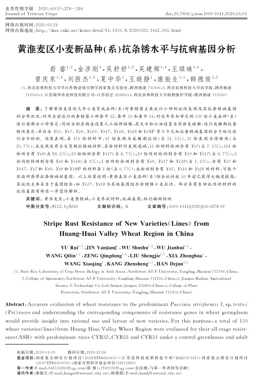 黄淮麦区小麦新品种(系)抗条锈水平与抗病基因分析