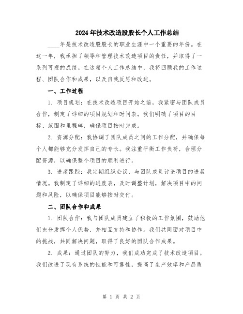 2024年技术改造股股长个人工作总结