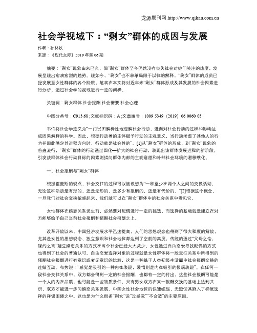 社会学视域下：“剩女”群体的成因与发展