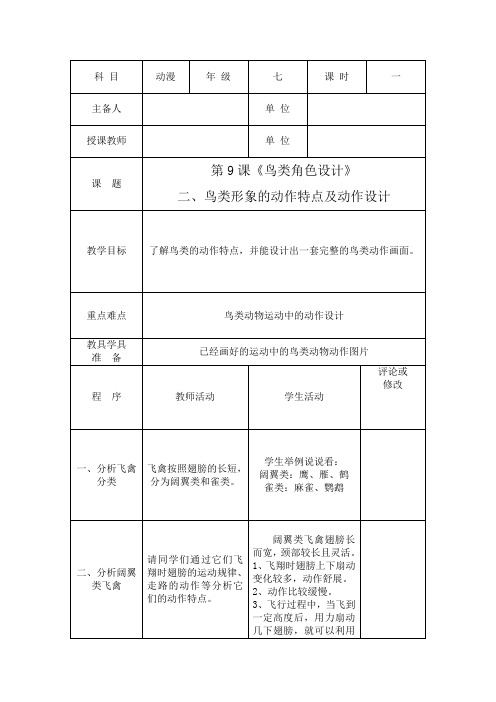 第9课 鸟类角色设计二 鸟类的动作特点及动作设计