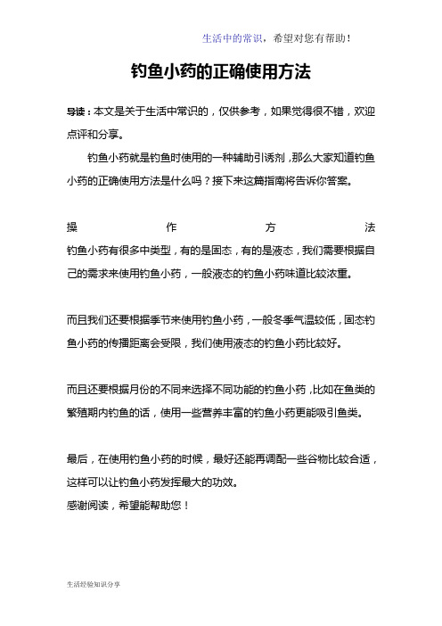 钓鱼小药的正确使用方法