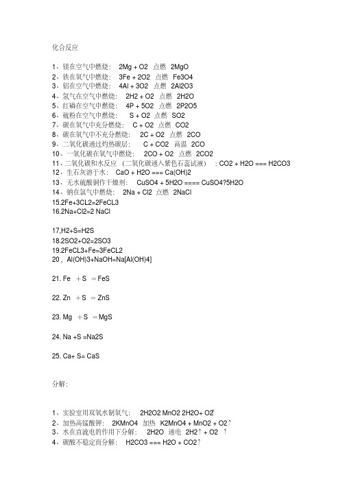 整理的无机化学反应方程式