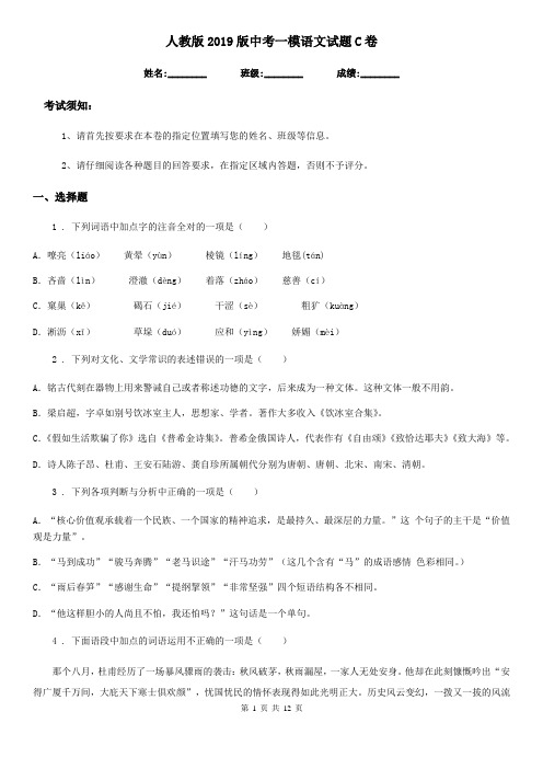 人教版2019版中考一模语文试题C卷(模拟)