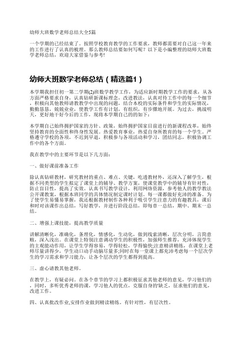 幼师大班数学老师总结大全5篇