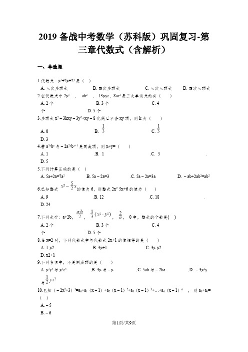 备战中考数学(苏科版)巩固复习第三章代数式(含解析)