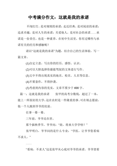 中考满分作文：这就是我的承诺