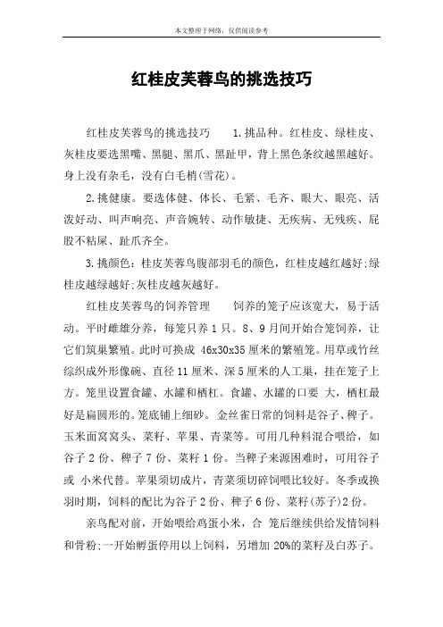 红桂皮芙蓉鸟的挑选技巧