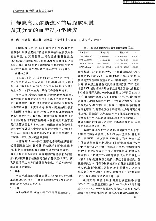门静脉高压症断流术前后腹腔动脉及其分支的血流动力学研究