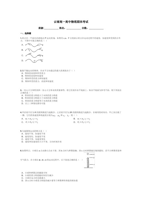 云南高一高中物理期末考试带答案解析
