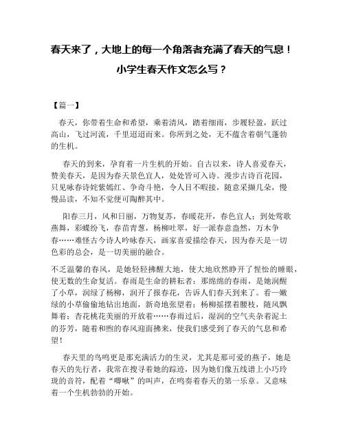 春天来了,大地上的每一个角落者充满了春天的气息!小学生春天作文怎么写？