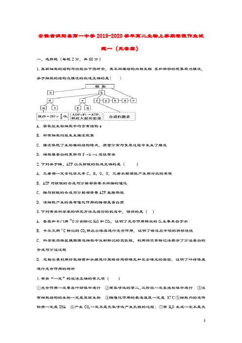 安徽省涡阳县第一中学2019_2020学年高二生物上学期寒假作业试题一