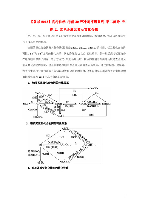 【备战2013】高考化学 考前30天冲刺押题系列 第二部分 专题11 常见金属元素及其化合物