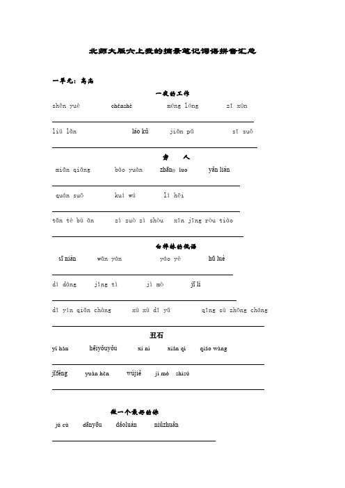 北师大版   六年级语文上册   日积月累  词语拼音大全