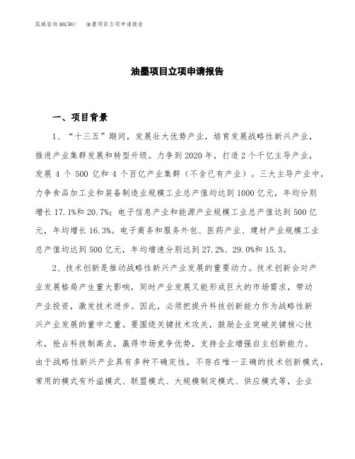 油墨项目立项申请报告模板