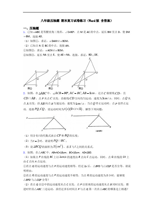 八年级压轴题 期末复习试卷练习(Word版 含答案)