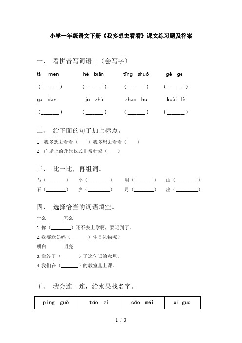 小学一年级语文下册《我多想去看看》课文练习题及答案