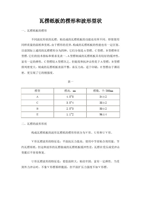 瓦楞纸板的楞形和波形型状
