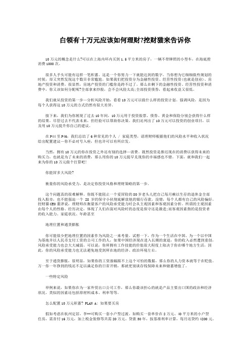 白领有十万元应该如何理财