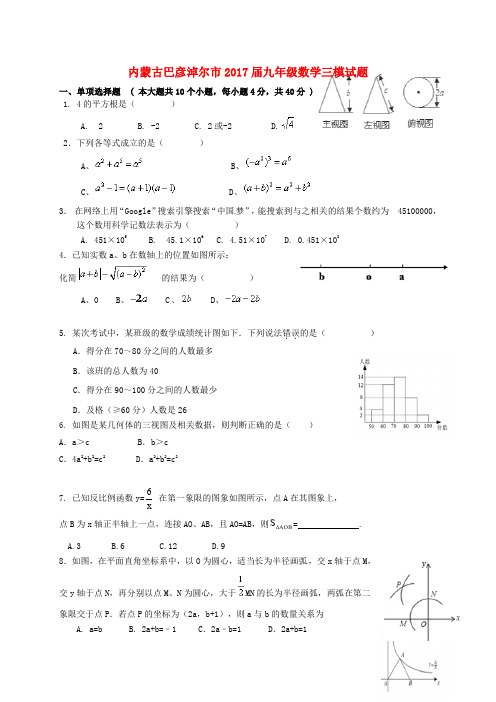 内蒙古巴彦淖尔市九年级数学三模试题(无答案)