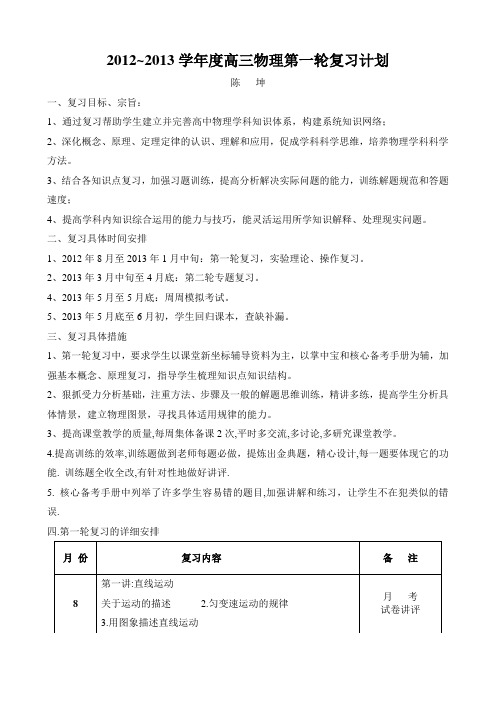 高三物理一轮复习计划
