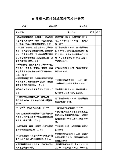 矿井机电运输对标管理考核评分表