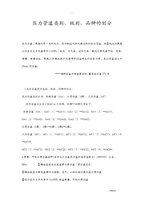 管道压力等级表