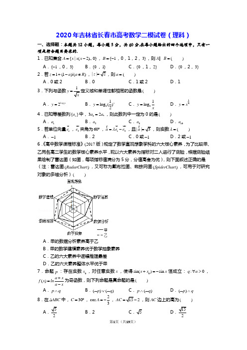 2020年吉林省长春市高考数学二模试卷(理科)