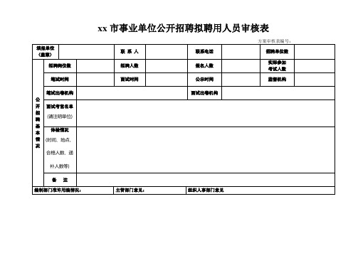 xx市事业单位公开招聘拟聘用人员审核表