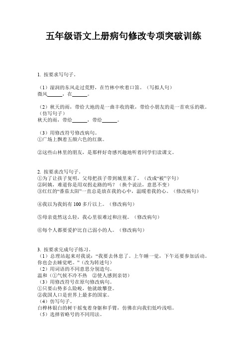 五年级语文上册病句修改专项突破训练