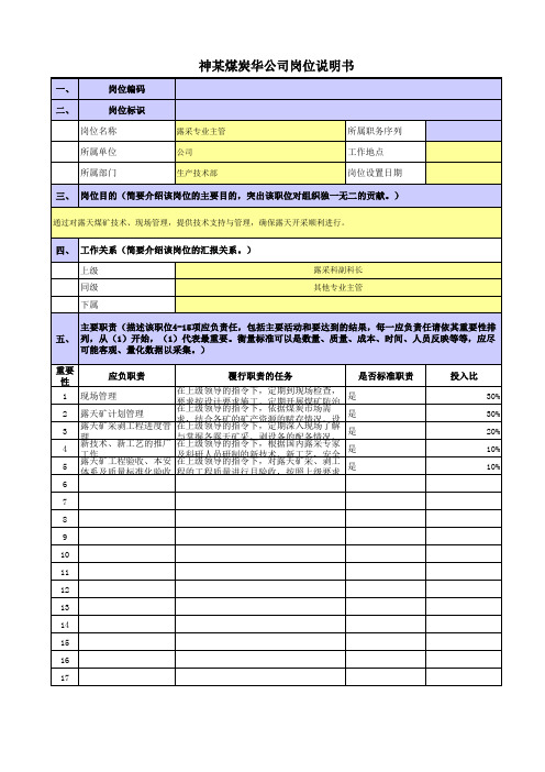 某央企煤炭集团岗位职责梳理表生产技术部-露采专业主管