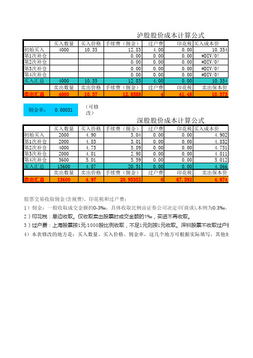 股价成本(补仓)计算器