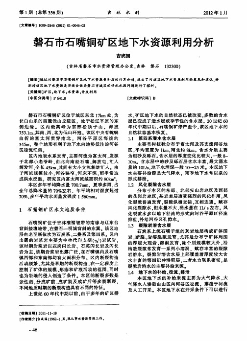 磐石市石嘴铜矿区地下水资源利用分析