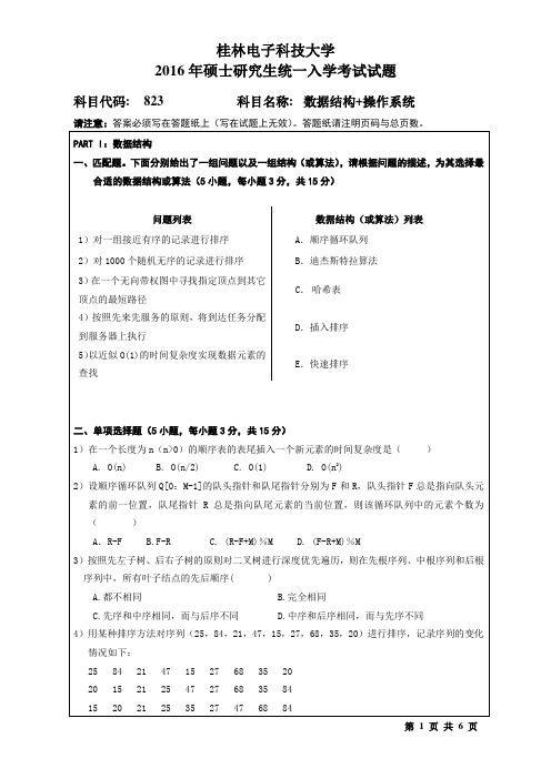 桂林电子科技大学823数据结构+操作系统2016年(A卷)考研真题