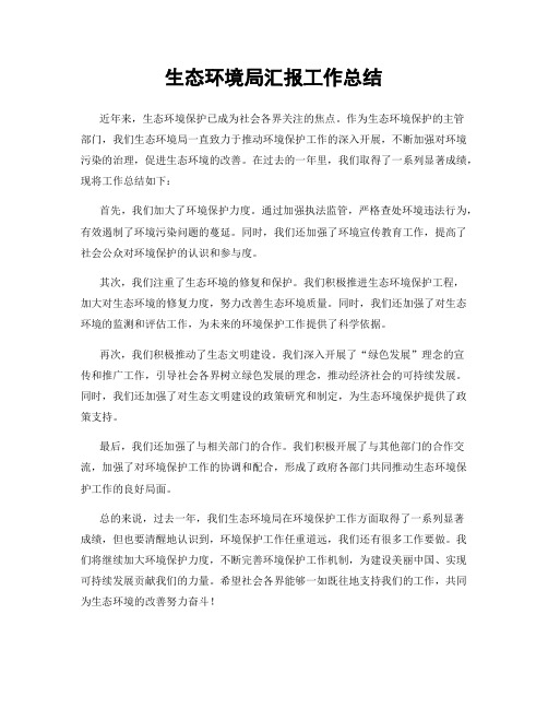 生态环境局汇报工作总结