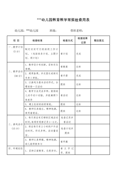 幼儿园教育教学检查用表模板