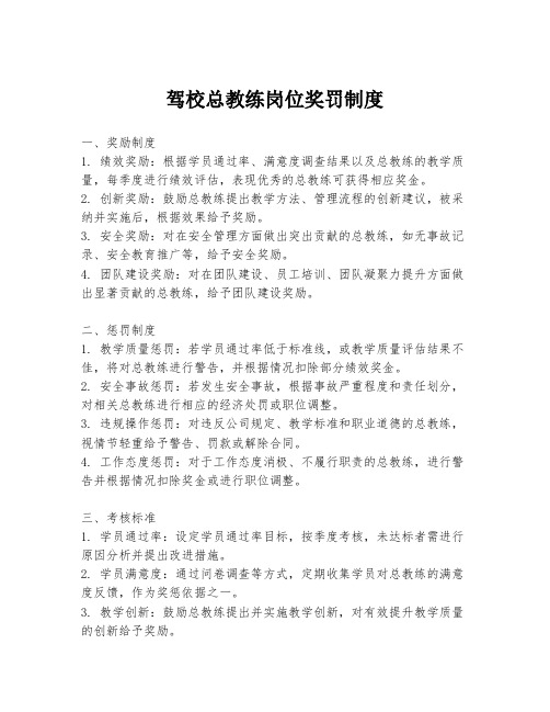 驾校总教练岗位奖罚制度