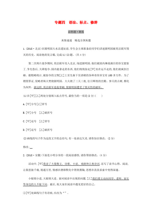 2019届中考语文总复习第一部分语文知识积累与运用专题四语法标点修辞习题