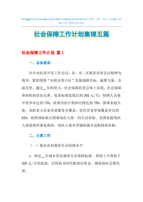 2021年社会保障工作计划集锦五篇