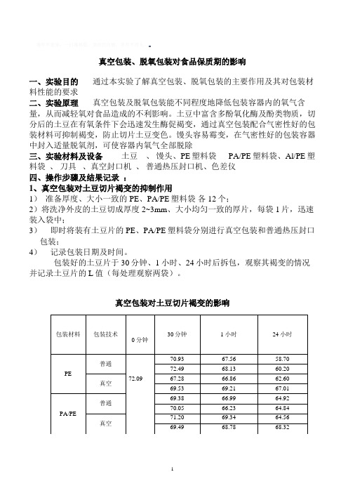 食品包装学实验报告