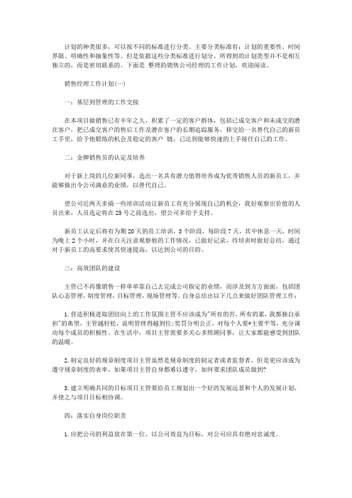 2020年销售公司经理的销售工作计划5篇【精选】