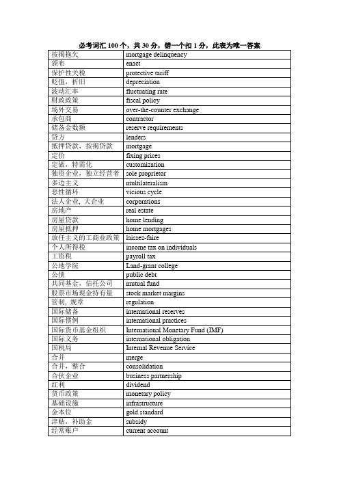 美国经济专题必考词汇