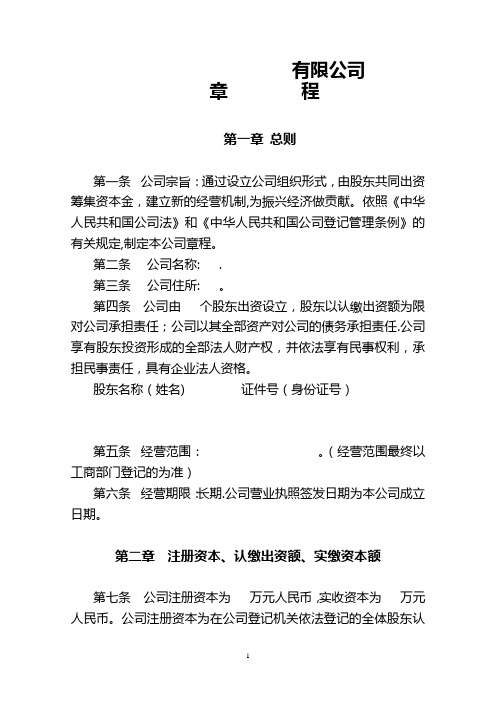 新公司法章程-不设董事会和监事会(示例)