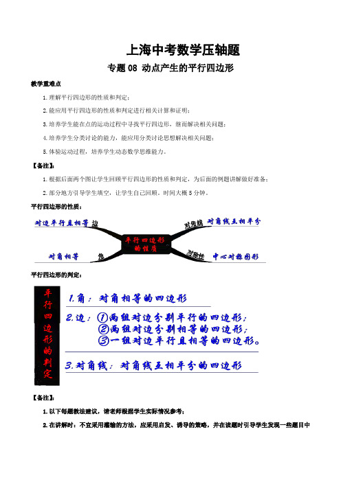 上海中考数学压轴题专题08 动点产生的平行四边形(原卷版)