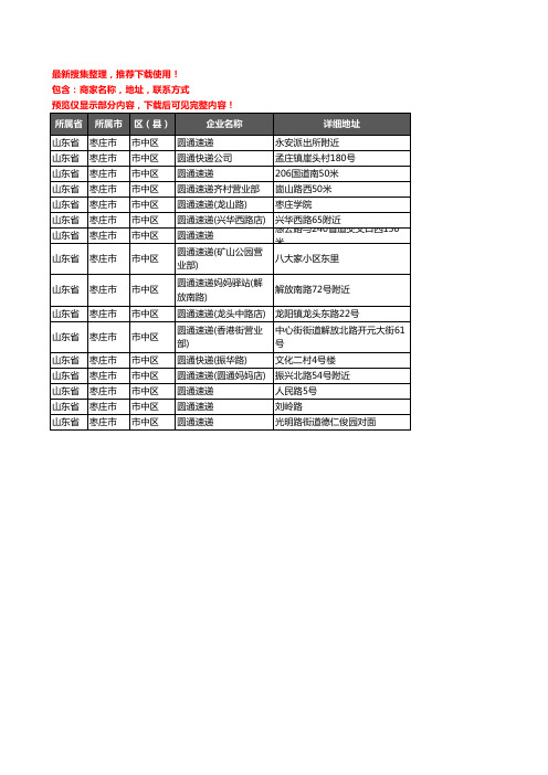新版山东省枣庄市市中区圆通快递企业公司商家户名录单联系方式地址大全16家