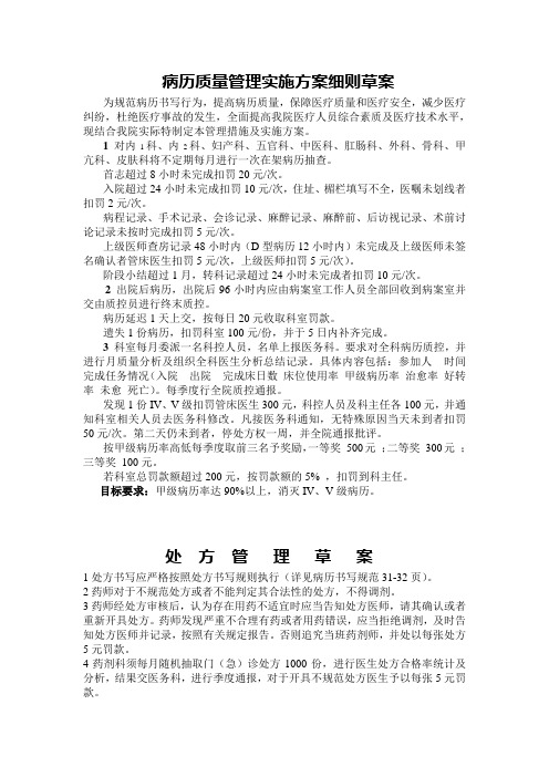 病历质量管理实施方案细则草案