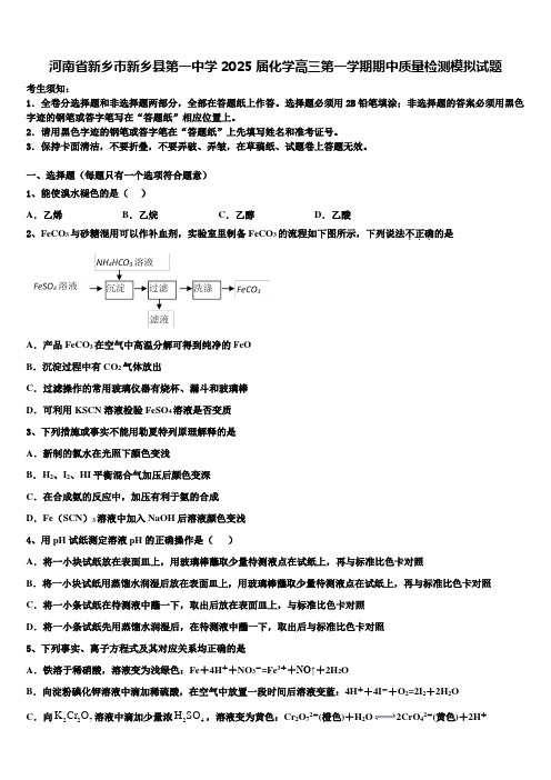 河南省新乡市新乡县第一中学2025届化学高三第一学期期中质量检测模拟试题含解析
