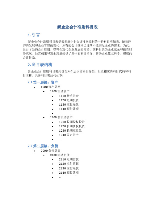 新企业会计准则科目表