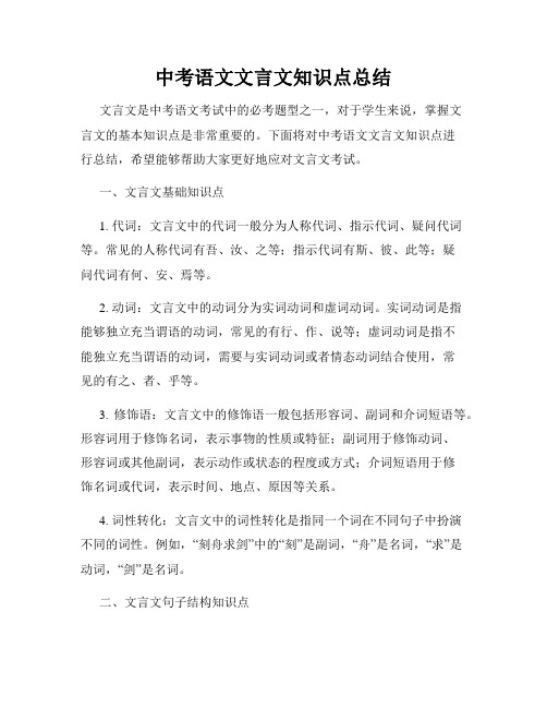 中考语文文言文知识点总结